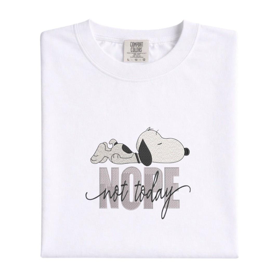 Embroidered Snoopy  Oversized Tee - Not Today Cotton Shirt - Retro Character Embroidery - Lazy Sunday Outfit