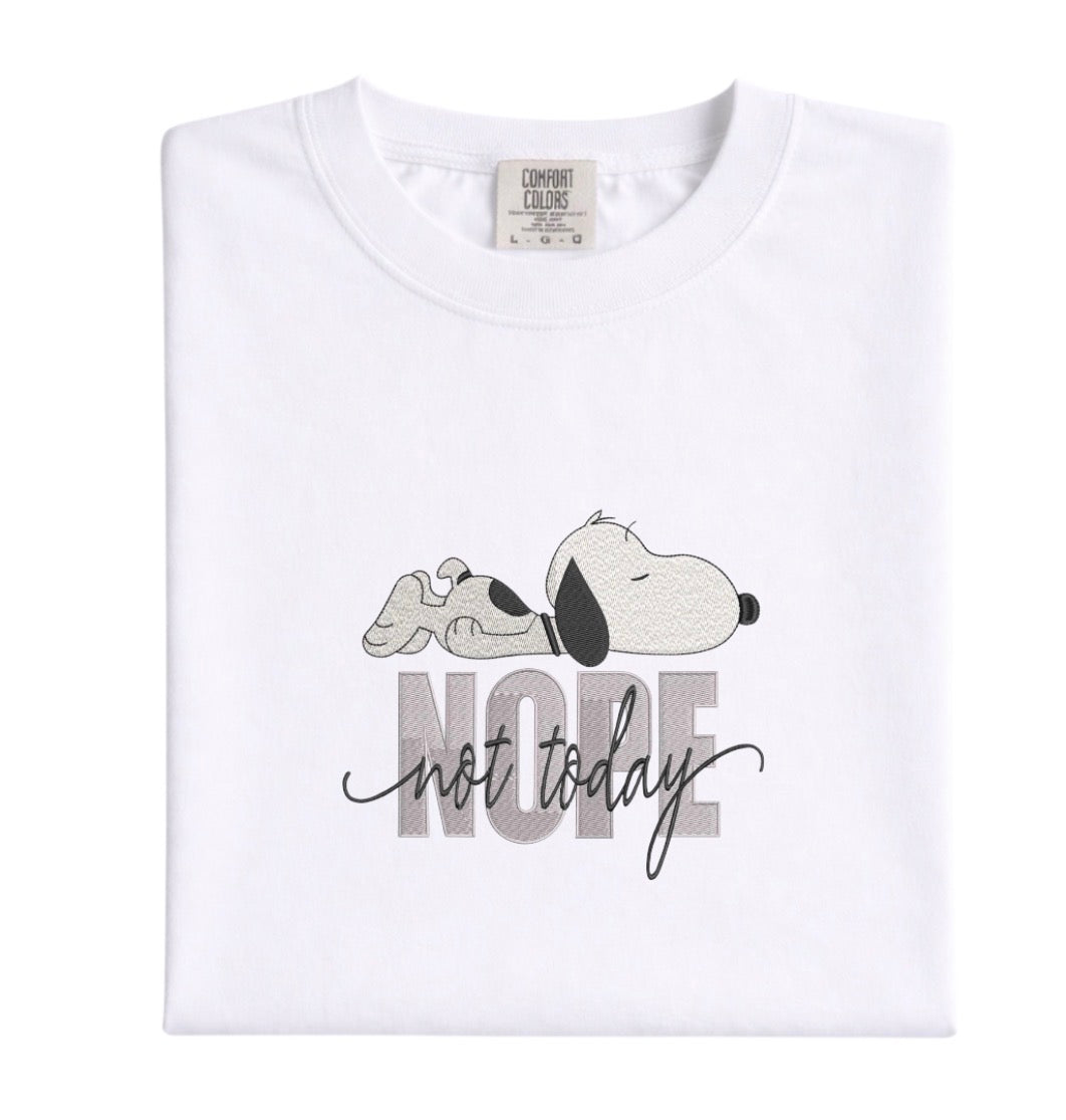 Embroidered Snoopy  Oversized Tee - Not Today Cotton Shirt - Retro Character Embroidery - Lazy Sunday Outfit