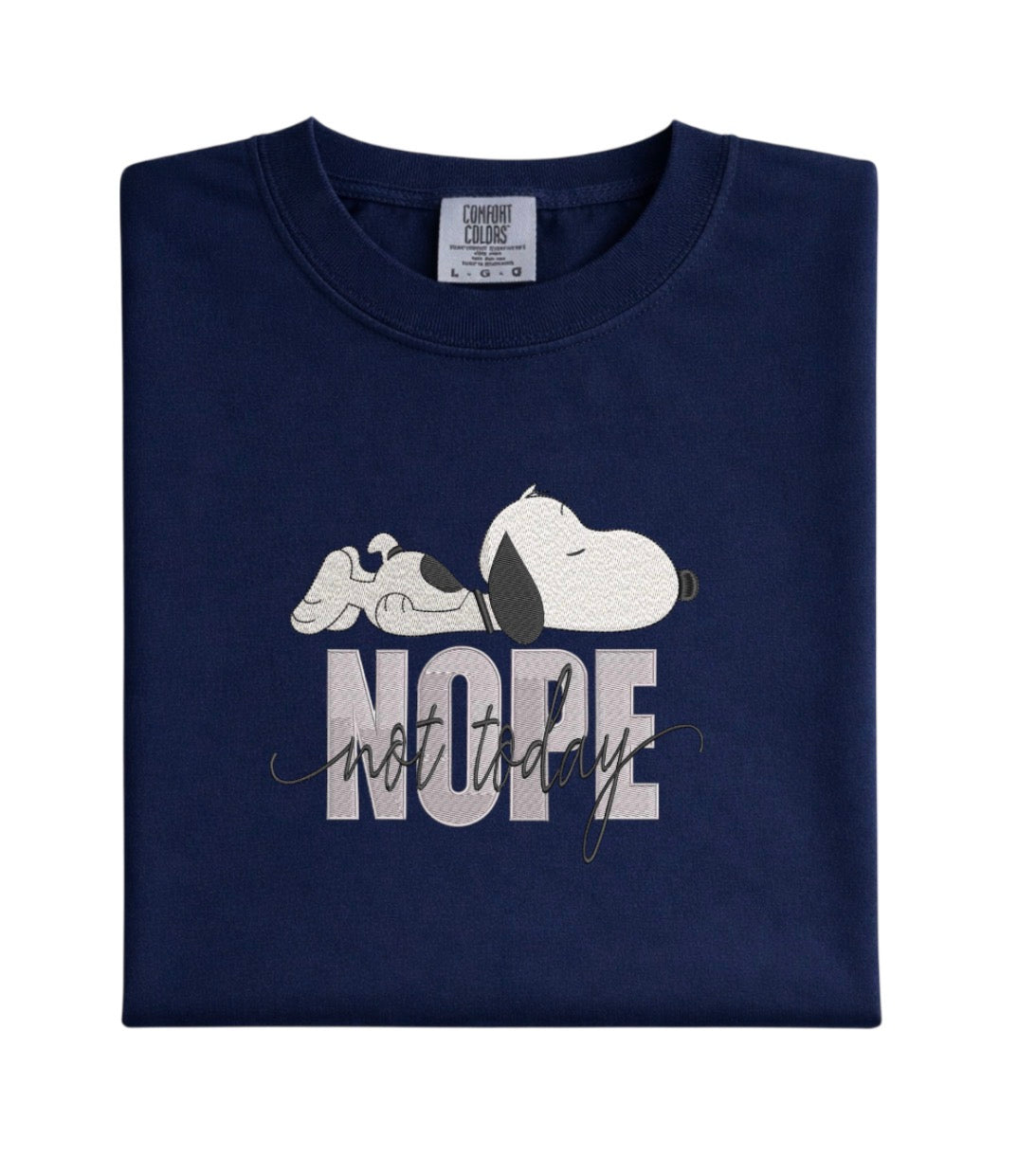 Embroidered Snoopy  Oversized Tee - Not Today Cotton Shirt - Retro Character Embroidery - Lazy Sunday Outfit