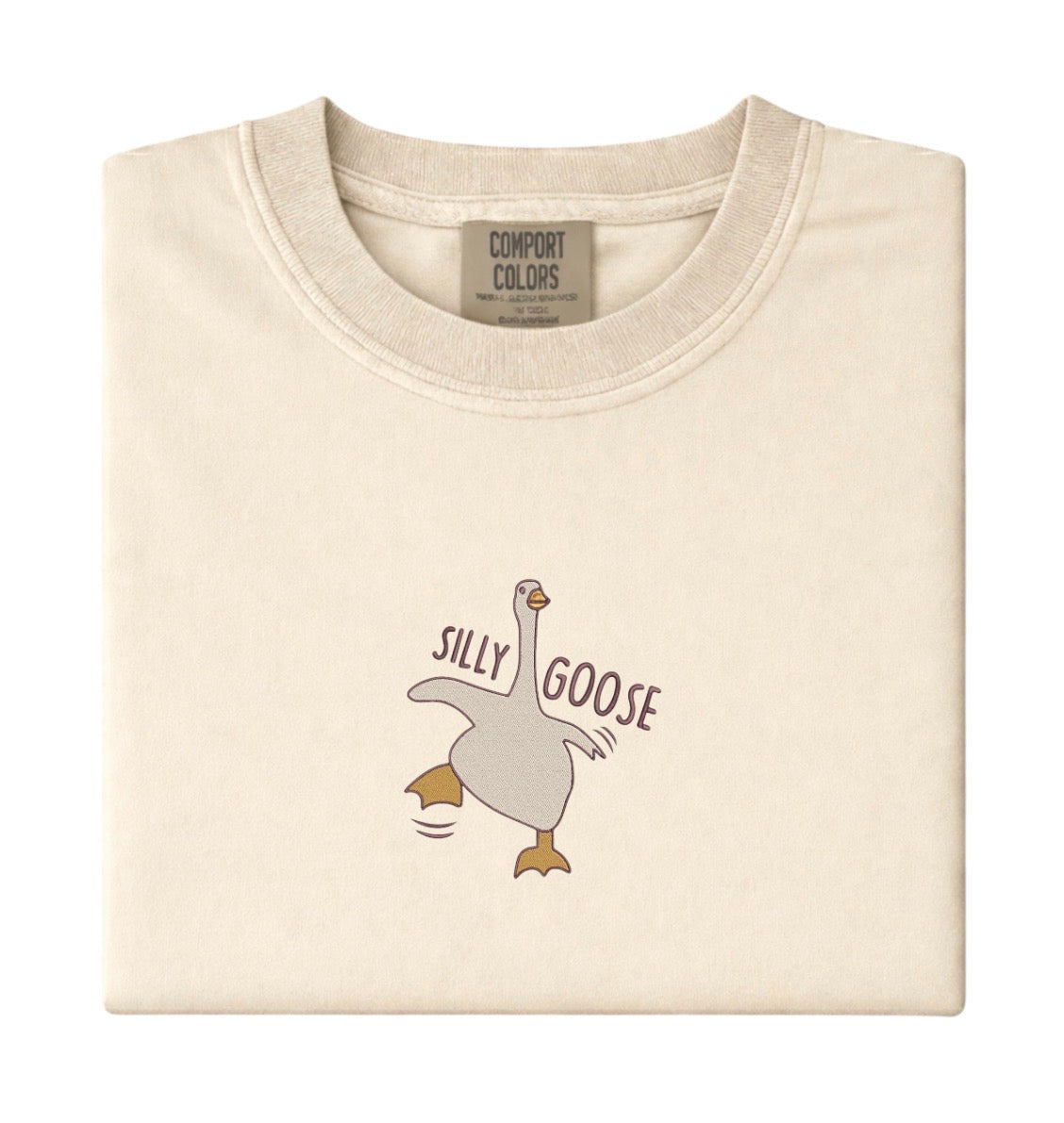 Embroidered Silly Goose Comfort Colors Tee, Funny Goose Shirt, Cute Animal Tee