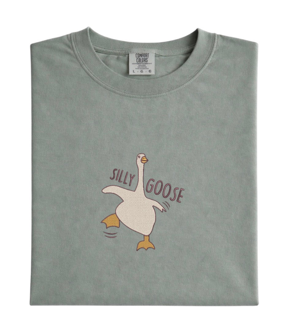 Embroidered Silly Goose Comfort Colors Tee, Funny Goose Shirt, Cute Animal Tee