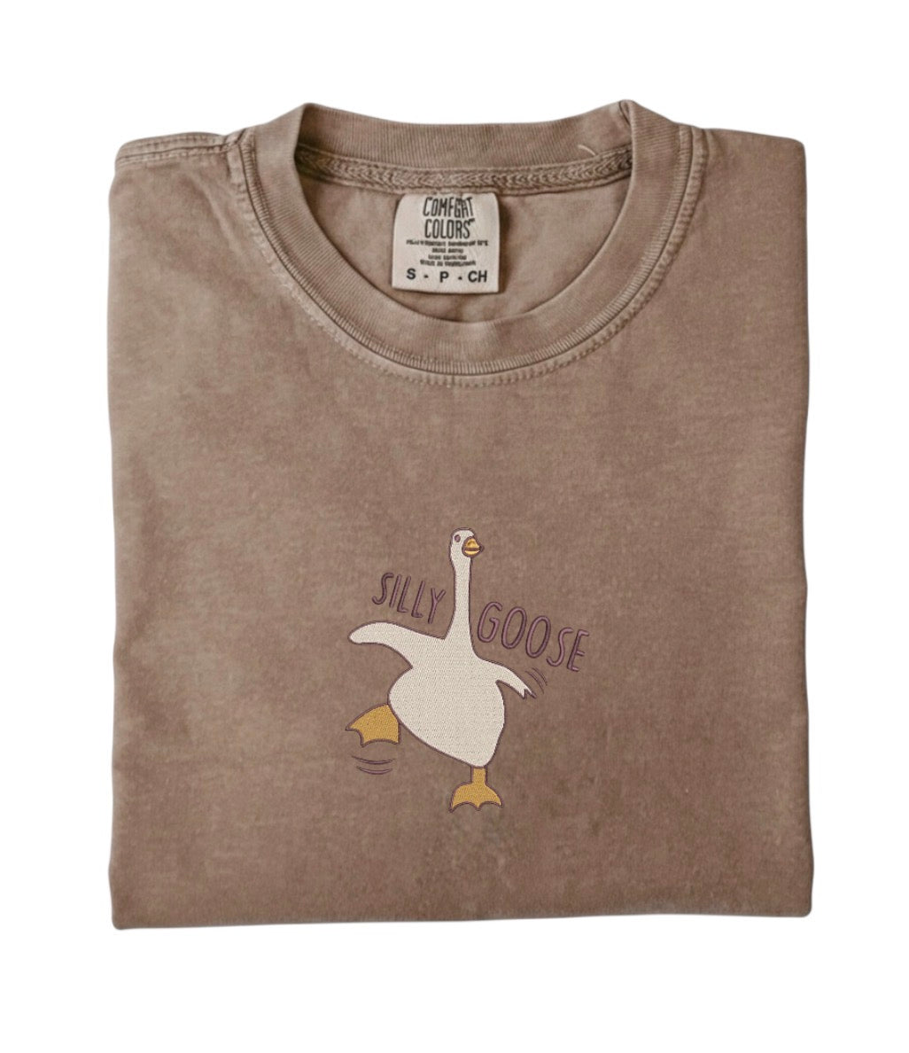 Embroidered Silly Goose Comfort Colors Tee, Funny Goose Shirt, Cute Animal Tee