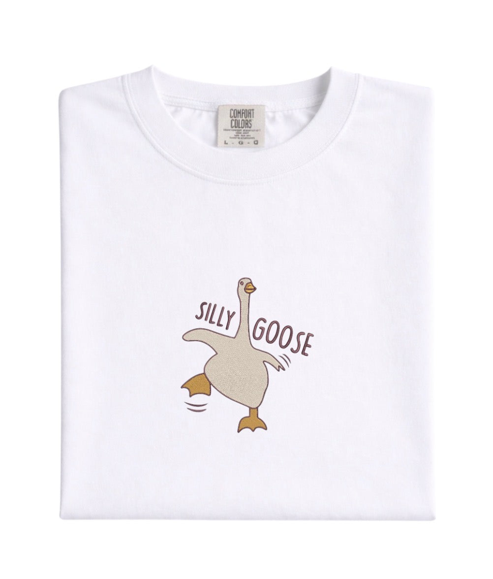 Embroidered Silly Goose Comfort Colors Tee, Funny Goose Shirt, Cute Animal Tee