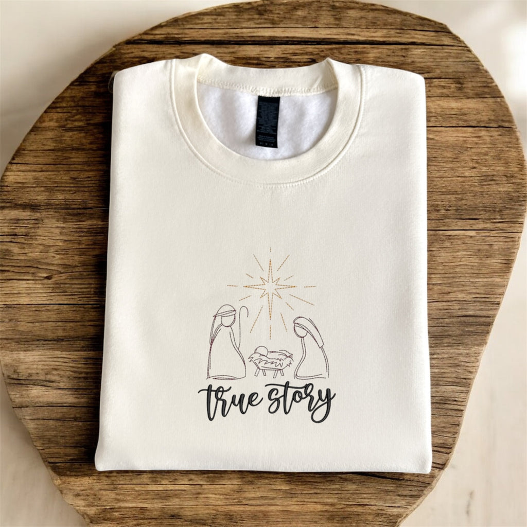 Embroidered Long Sleeve Crewneck Sweatshirt (True Story)