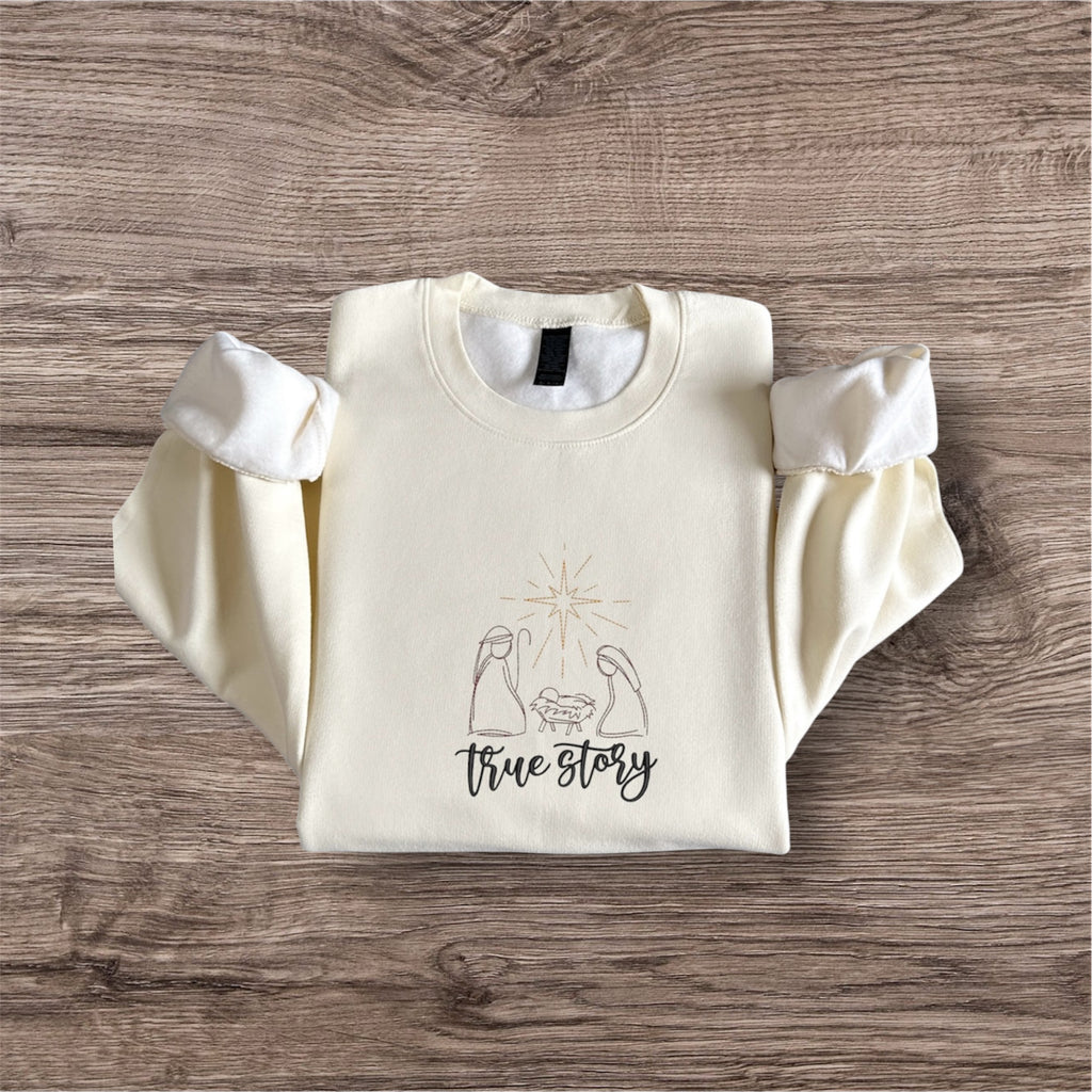 Embroidered Long Sleeve Crewneck Sweatshirt (True Story)