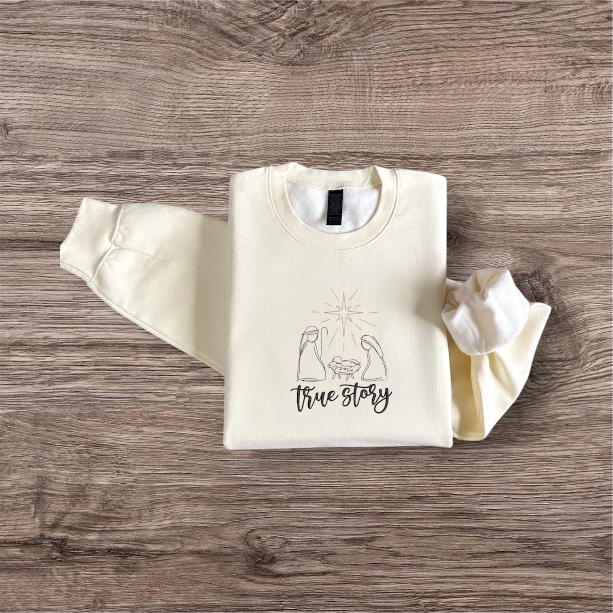 Embroidered Long Sleeve Crewneck Sweatshirt (True Story)