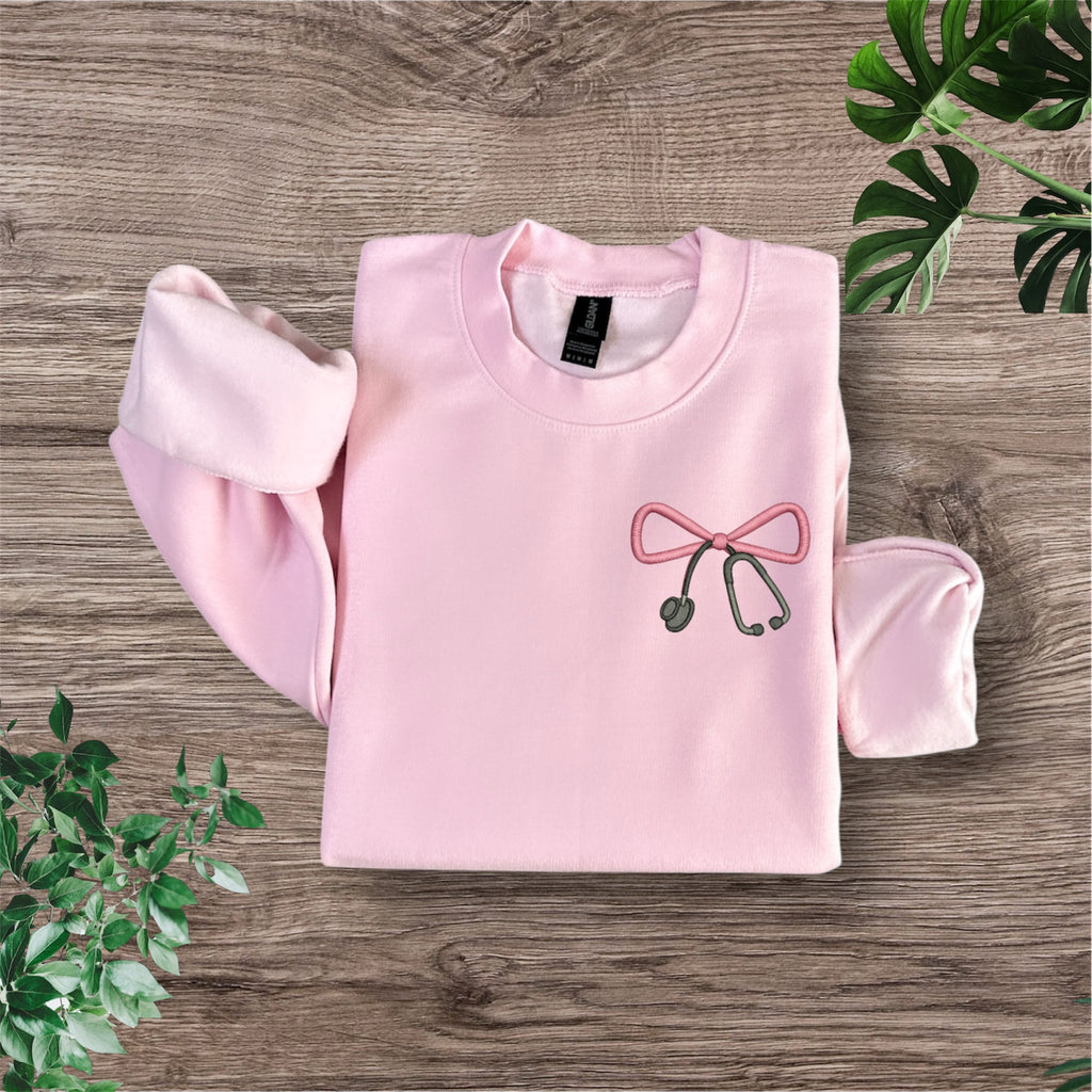 Embroidered Long Sleeve Crewneck Sweatshirt (Nurse ribbon)