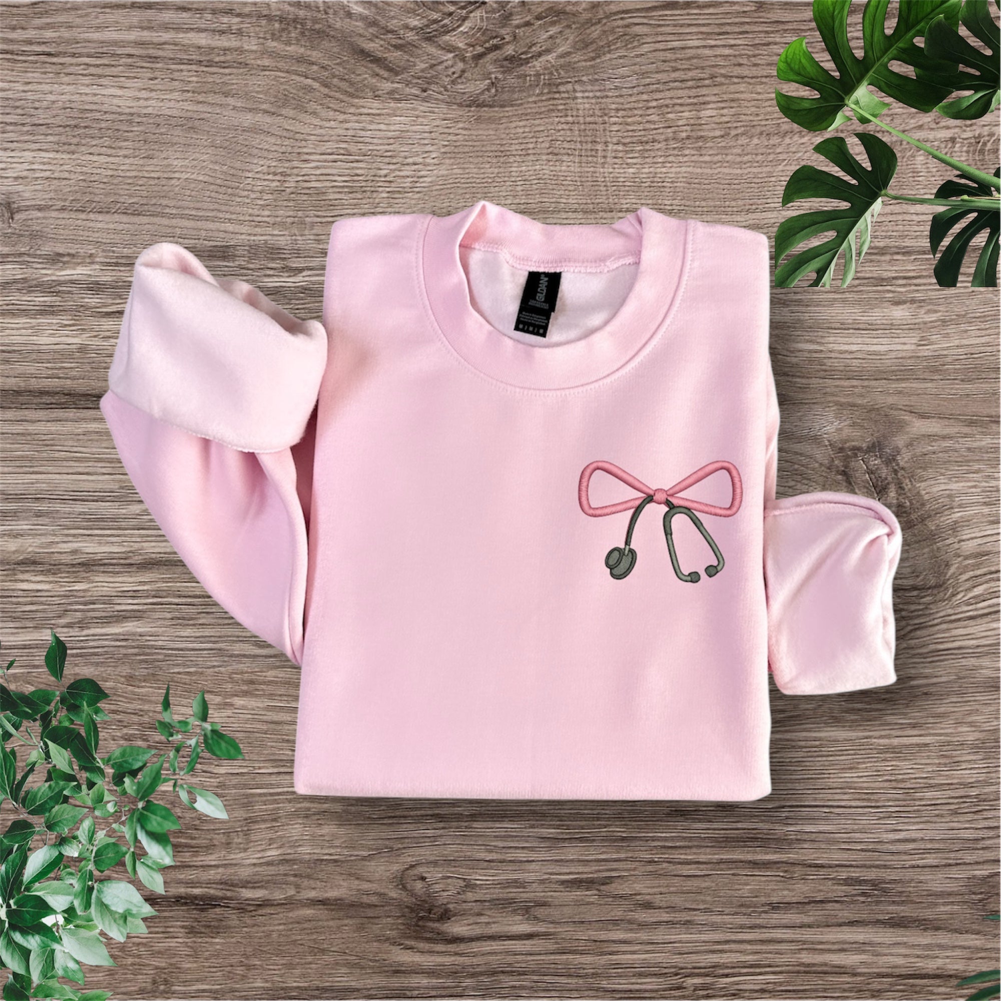 Embroidered Long Sleeve Crewneck Sweatshirt (Nurse ribbon)