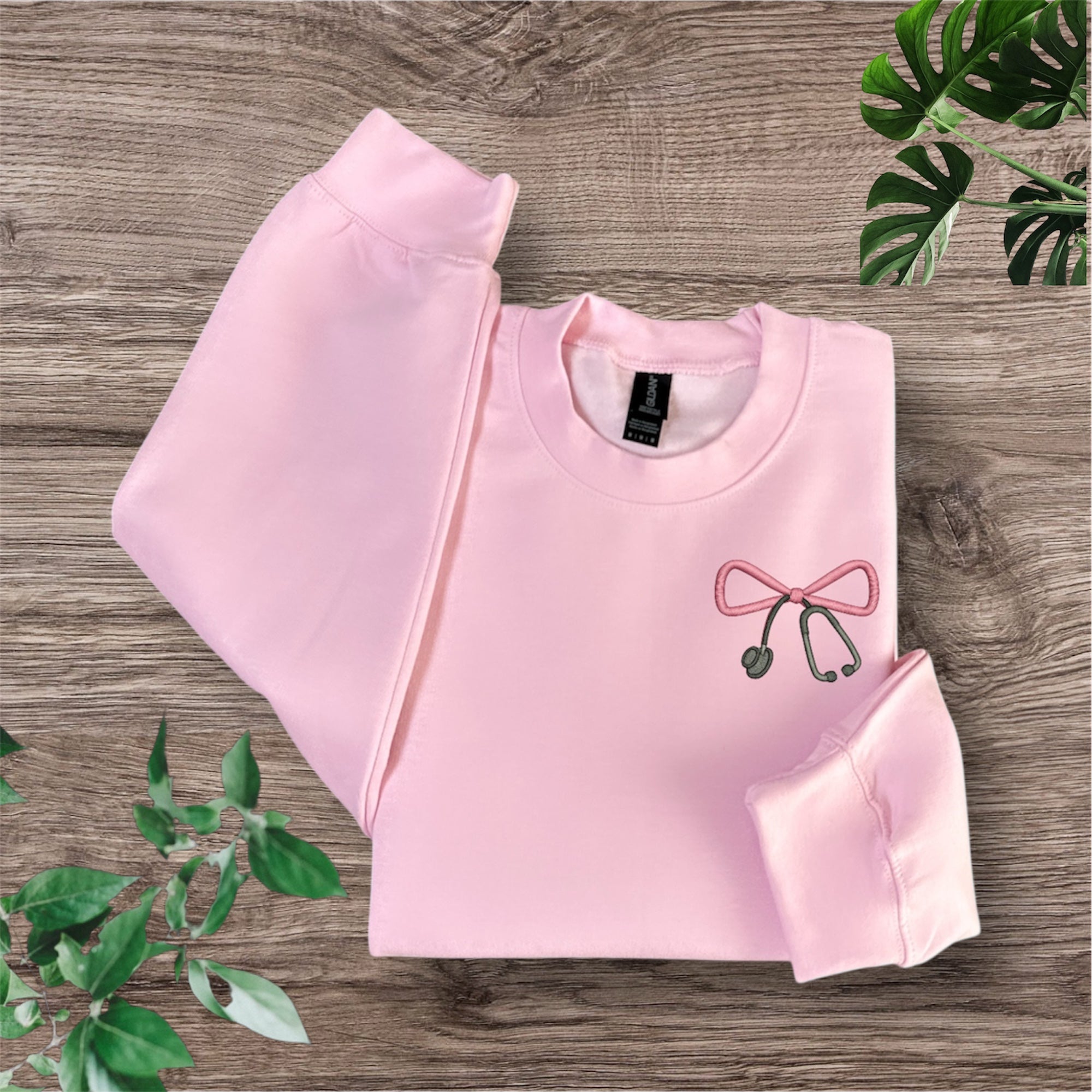 Embroidered Long Sleeve Crewneck Sweatshirt (Nurse ribbon)