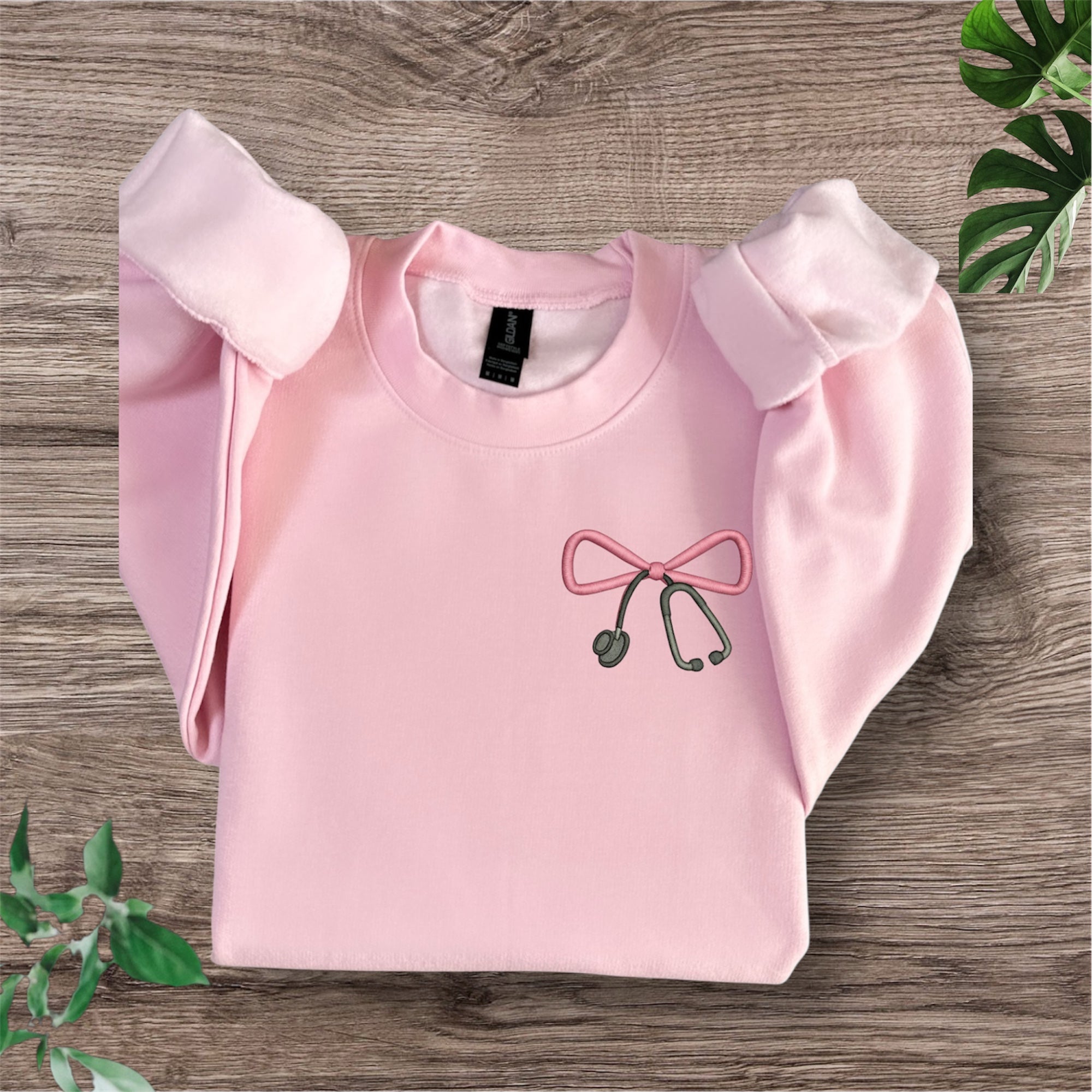 Embroidered Long Sleeve Crewneck Sweatshirt (Nurse ribbon)