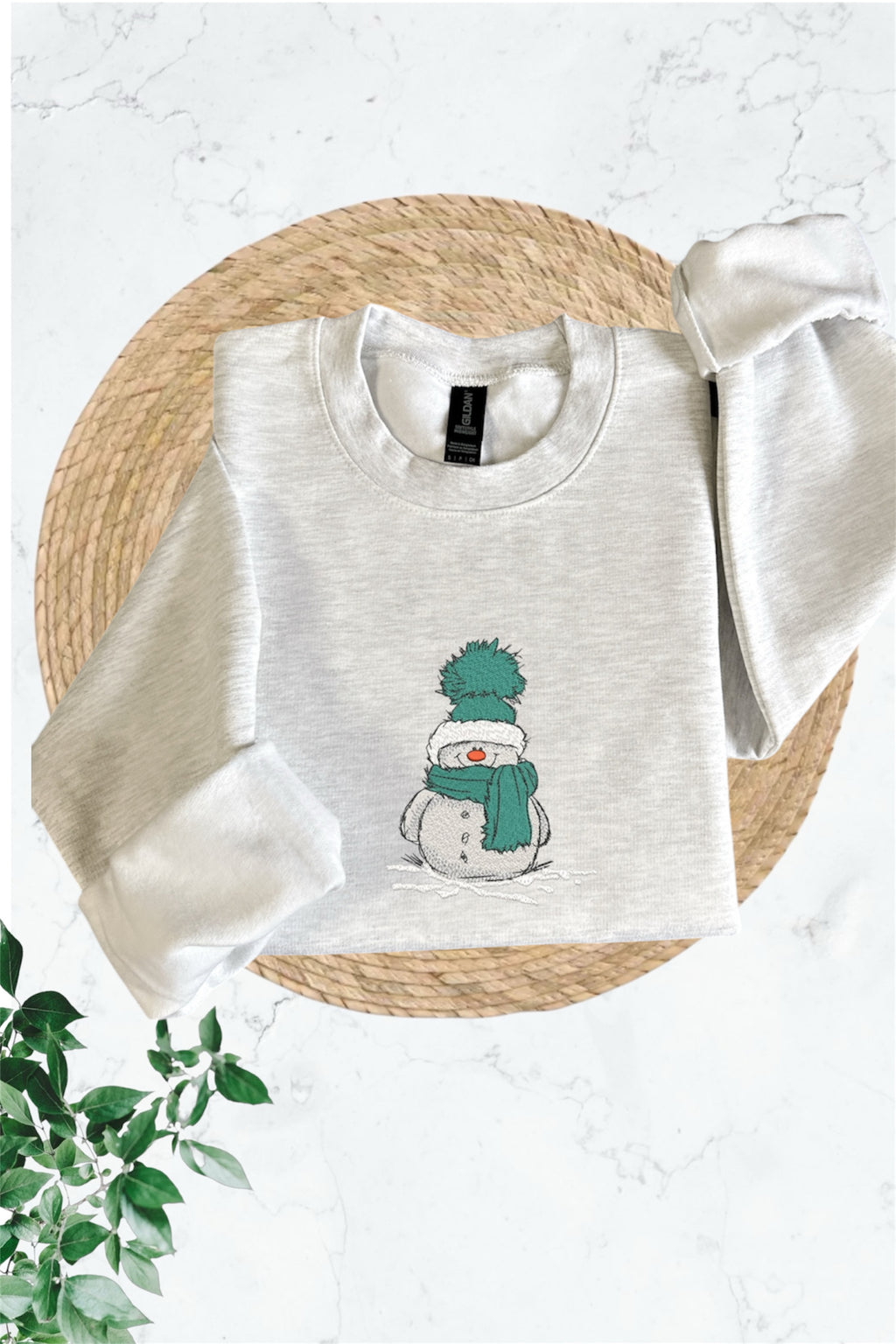Embroidered Long Sleeve Crewneck Sweatshirt (Snowman with green scarf)