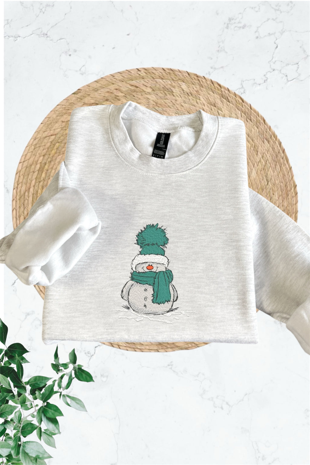 Embroidered Long Sleeve Crewneck Sweatshirt (Snowman with green scarf)