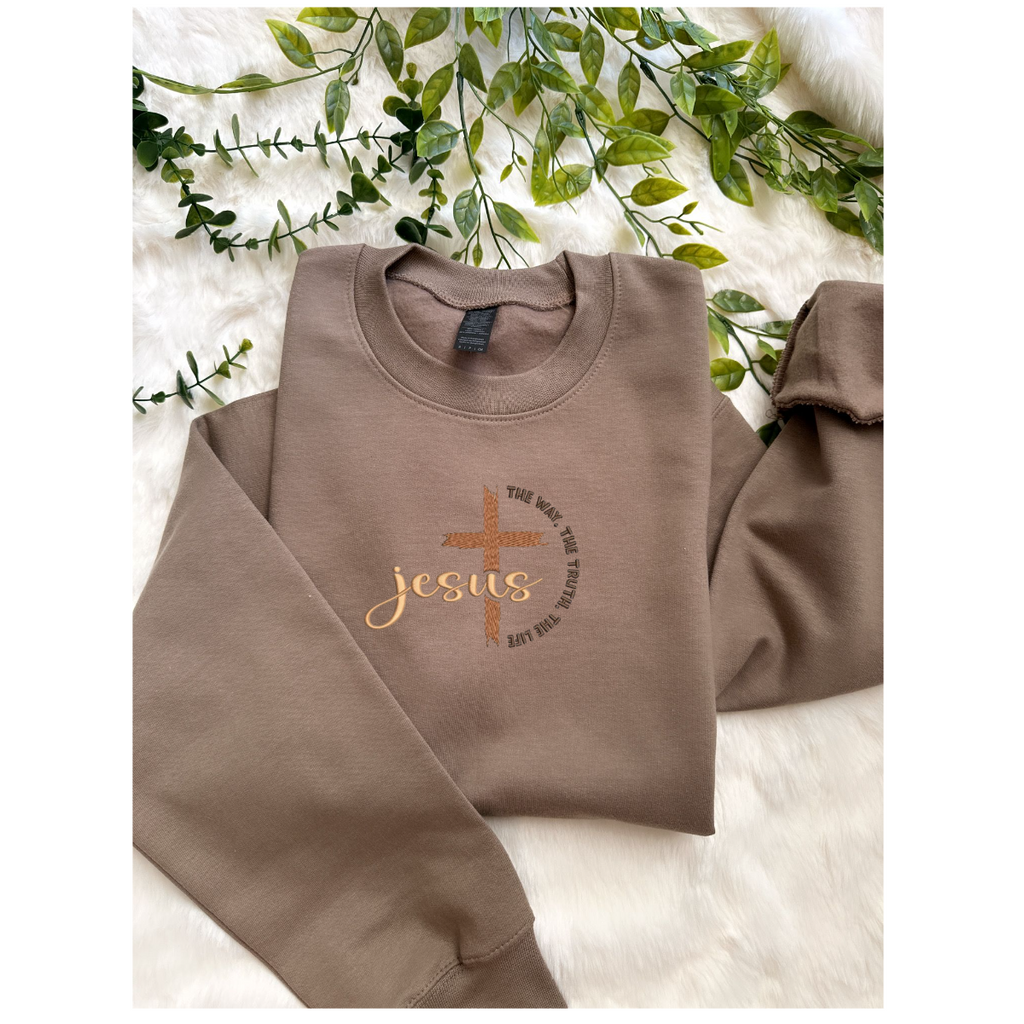 Embroidered Long Sleeve Crewneck Sweatshirt (Jesus)