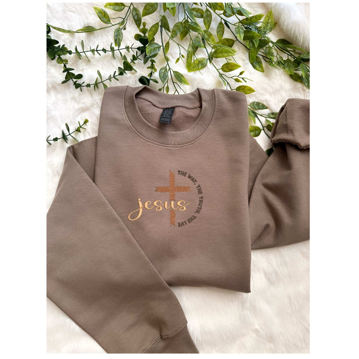 Embroidered Long Sleeve Crewneck Sweatshirt (Jesus)
