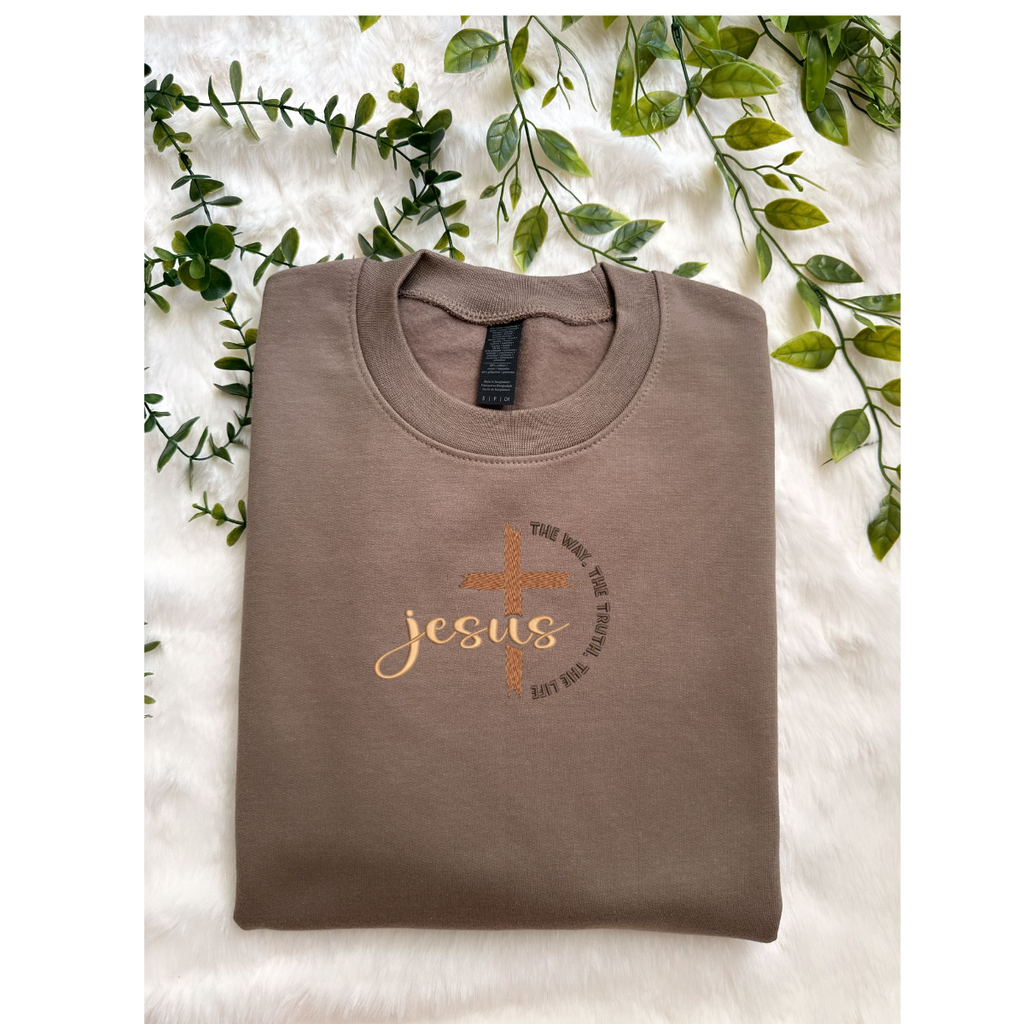Embroidered Long Sleeve Crewneck Sweatshirt (Jesus)