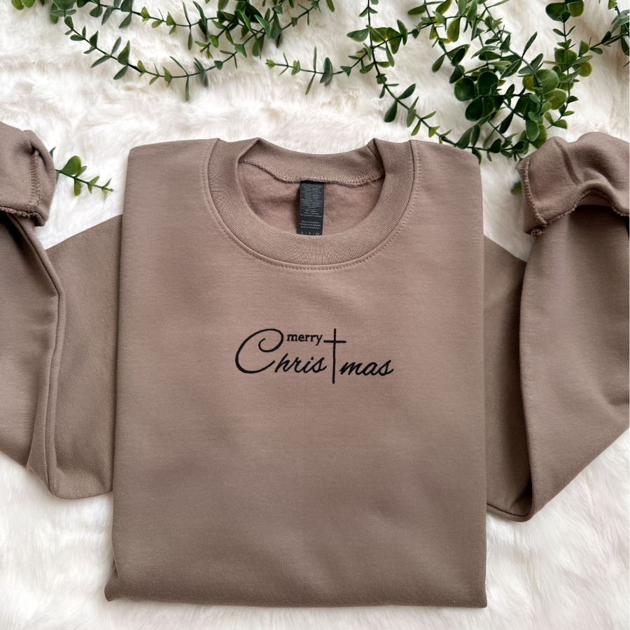 Embroidered Long Sleeve Crewneck Sweatshirt (Merry Christmas)