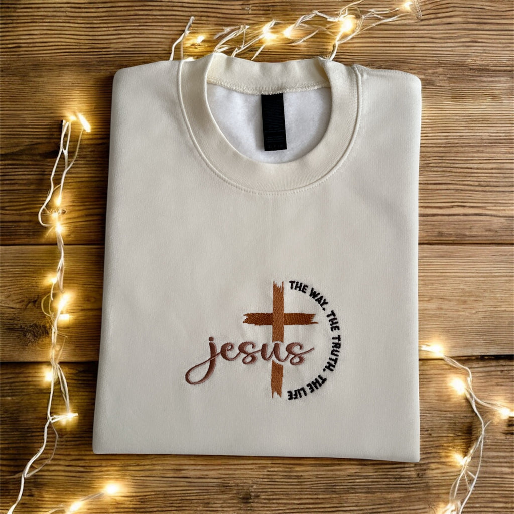 Embroidered Long Sleeve Crewneck Sweatshirt (Jesus)