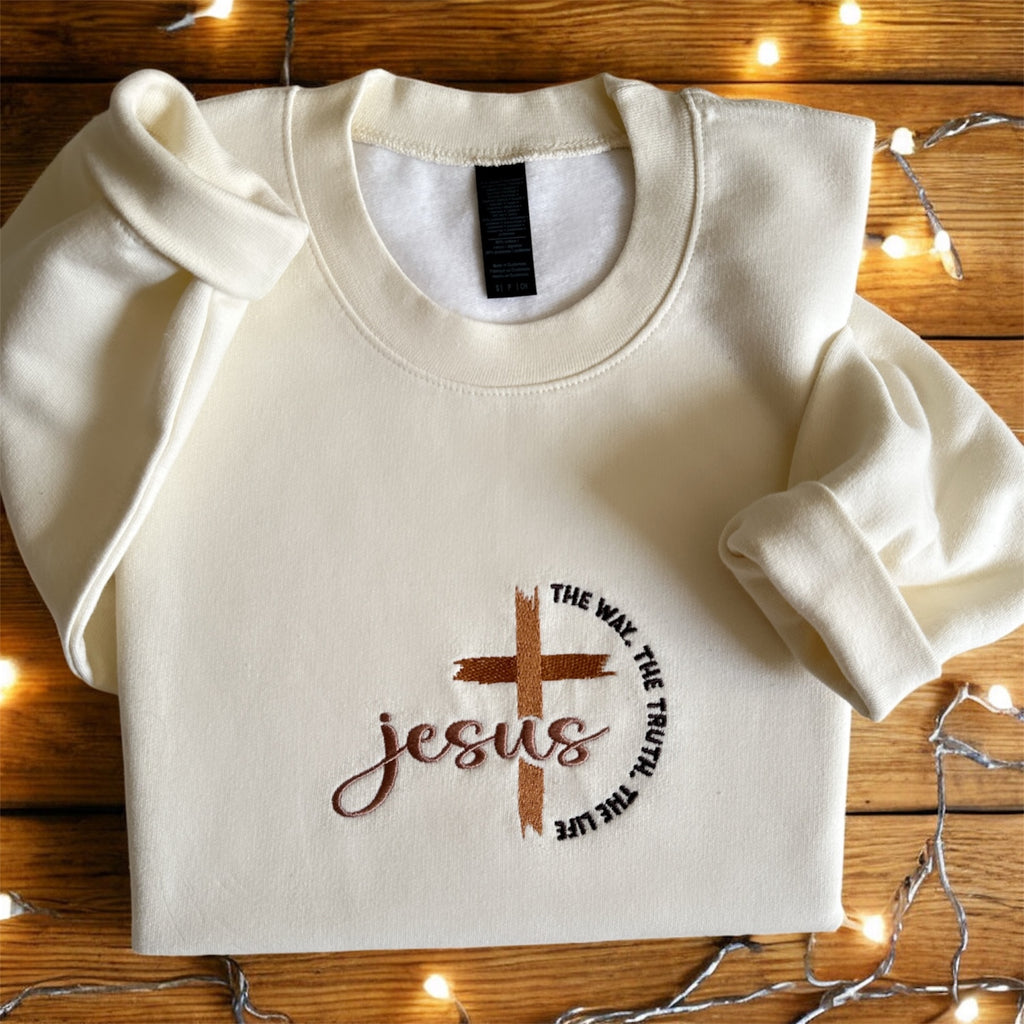 Embroidered Long Sleeve Crewneck Sweatshirt (Jesus)