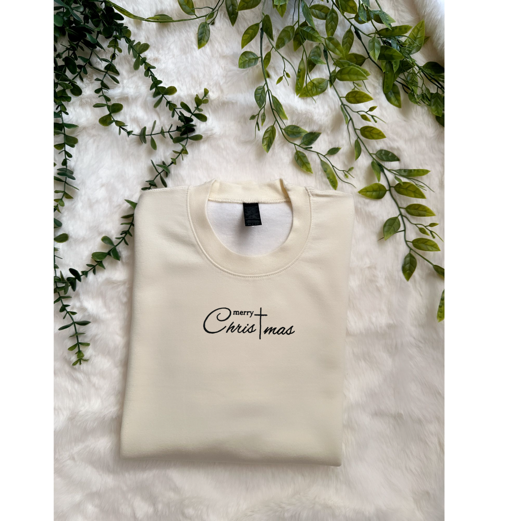 Embroidered Long Sleeve Crewneck Sweatshirt (Merry Christmas)