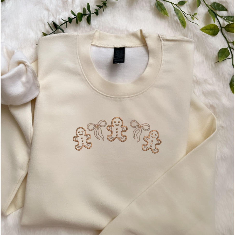 Embroidered Long Sleeve Crewneck Sweatshirt (Ginger)