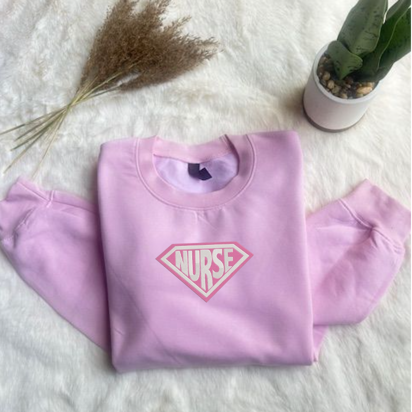 Embroidered Long Sleeve Crewneck Sweatshirt (Nurse)
