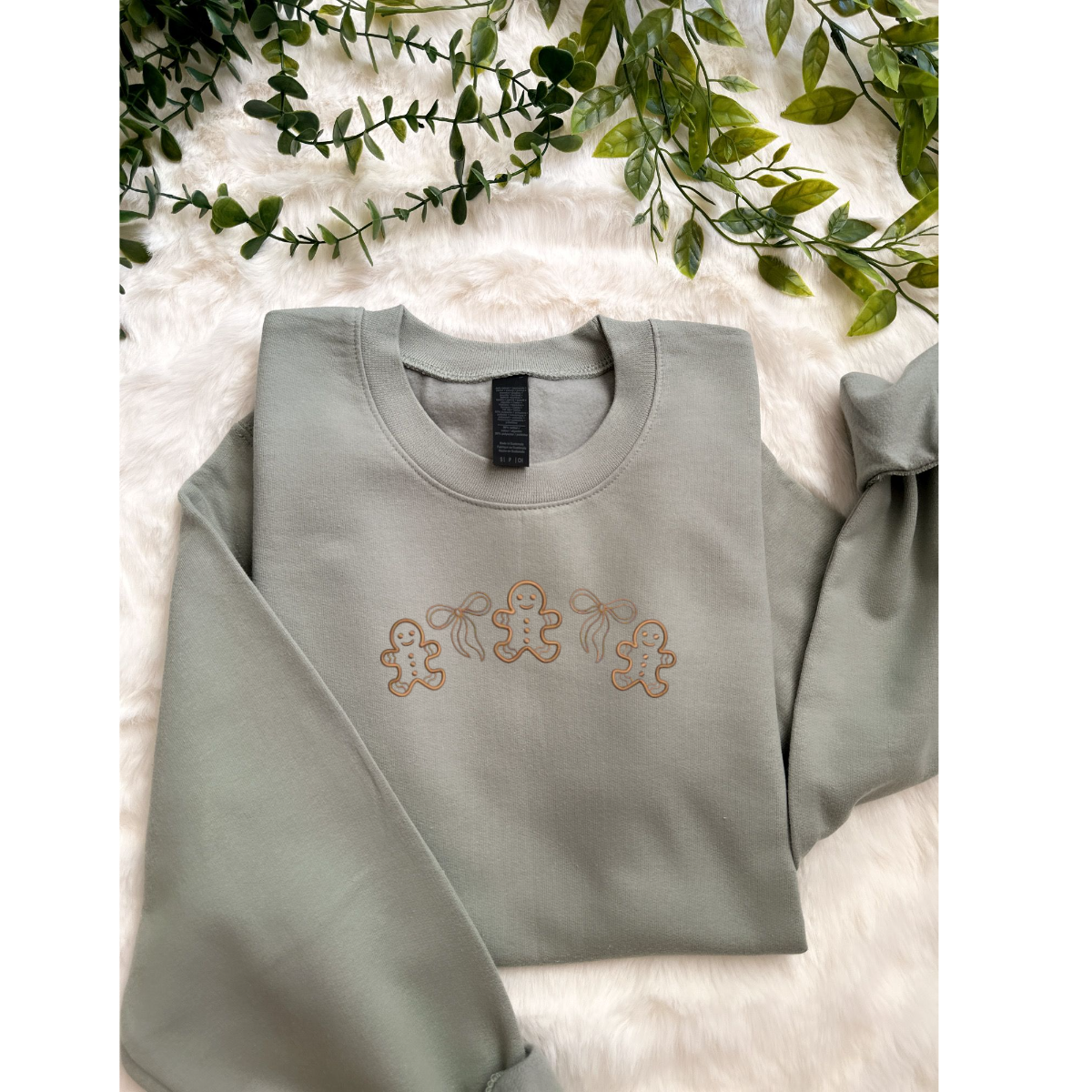 Embroidered Long Sleeve Crewneck Sweatshirt (Ginger)