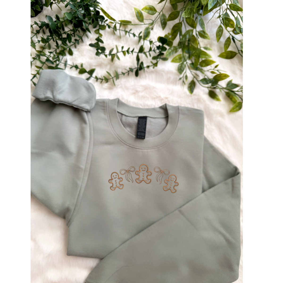 Embroidered Long Sleeve Crewneck Sweatshirt (Ginger)