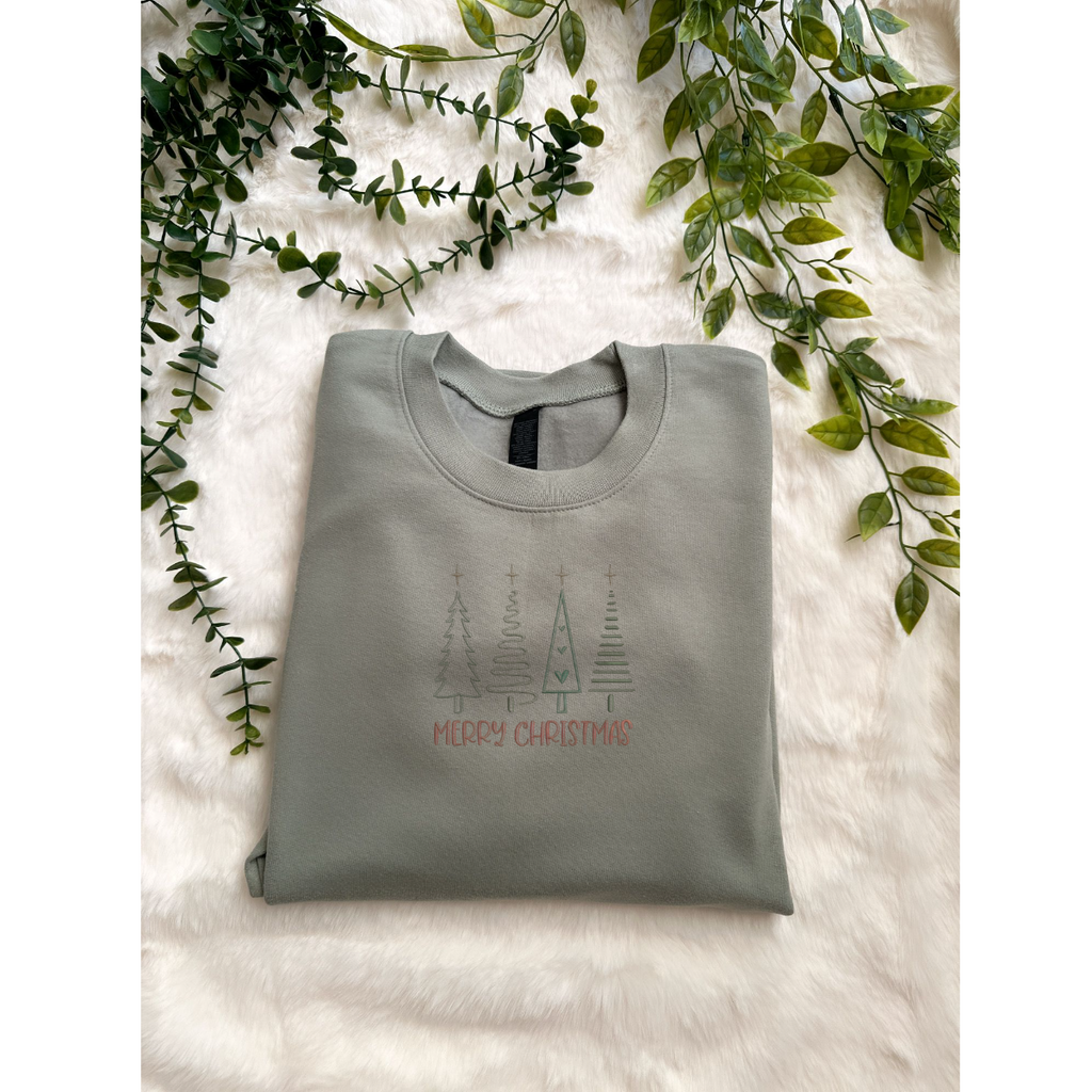 Embroidered Long Sleeve Crewneck Sweatshirt (Merry)