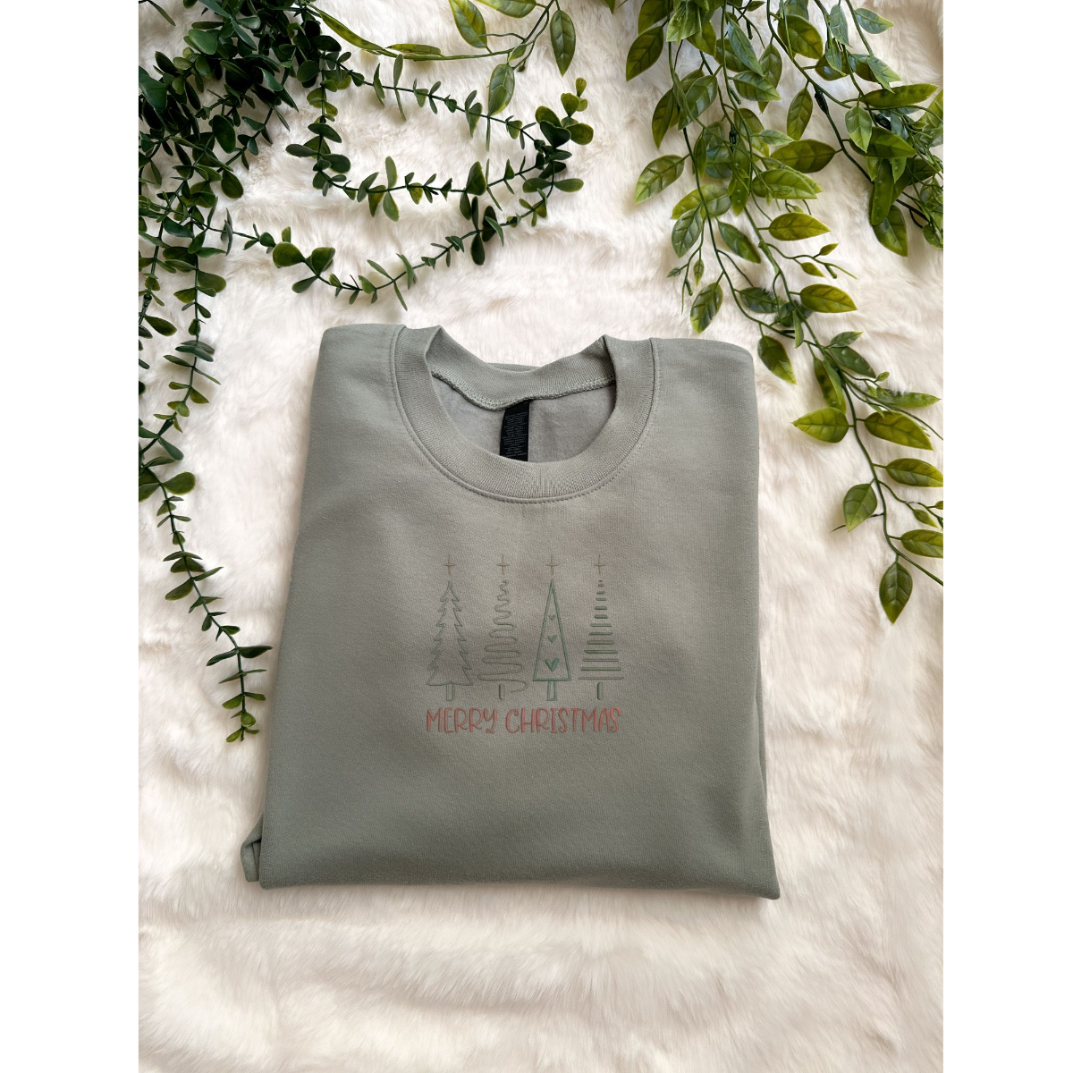 Embroidered Long Sleeve Crewneck Sweatshirt (Merry)