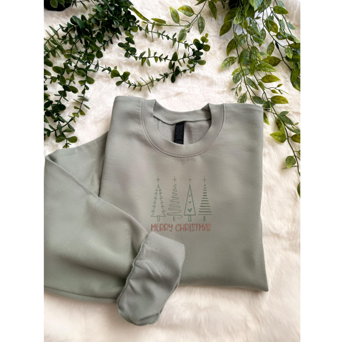 Embroidered Long Sleeve Crewneck Sweatshirt (Merry)